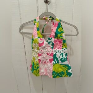 Lilly Pulitzer Pink and Green Print Halter Top. Ladies Size 2.